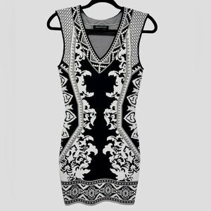 Jealous Tomato Black and White Patterned Sleeveless Mini Bodycon Dress Sexy